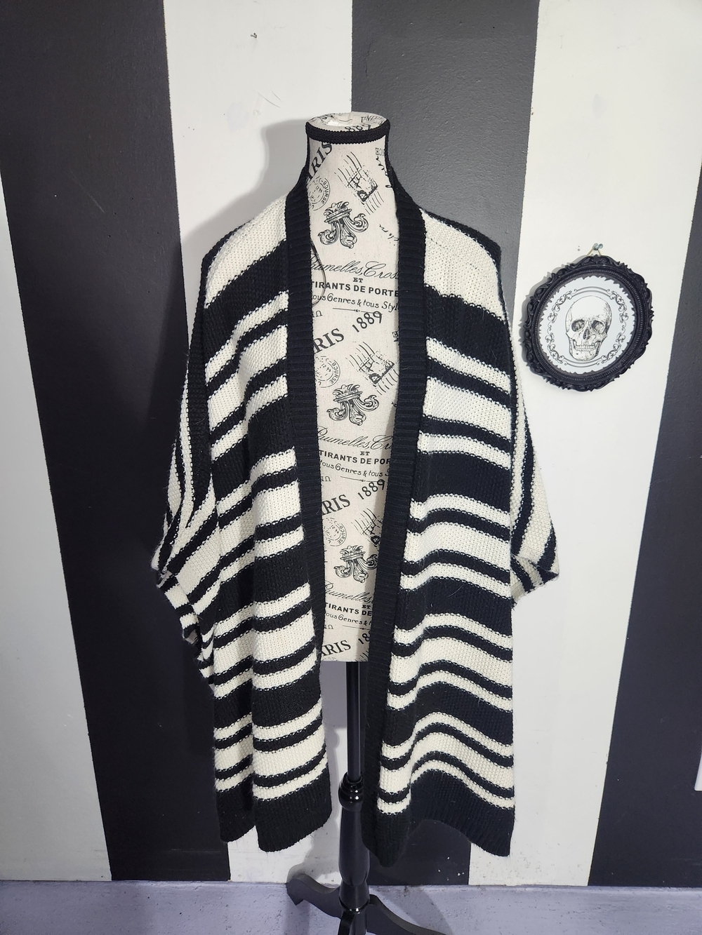 Striped Knit Poncho Cardigan